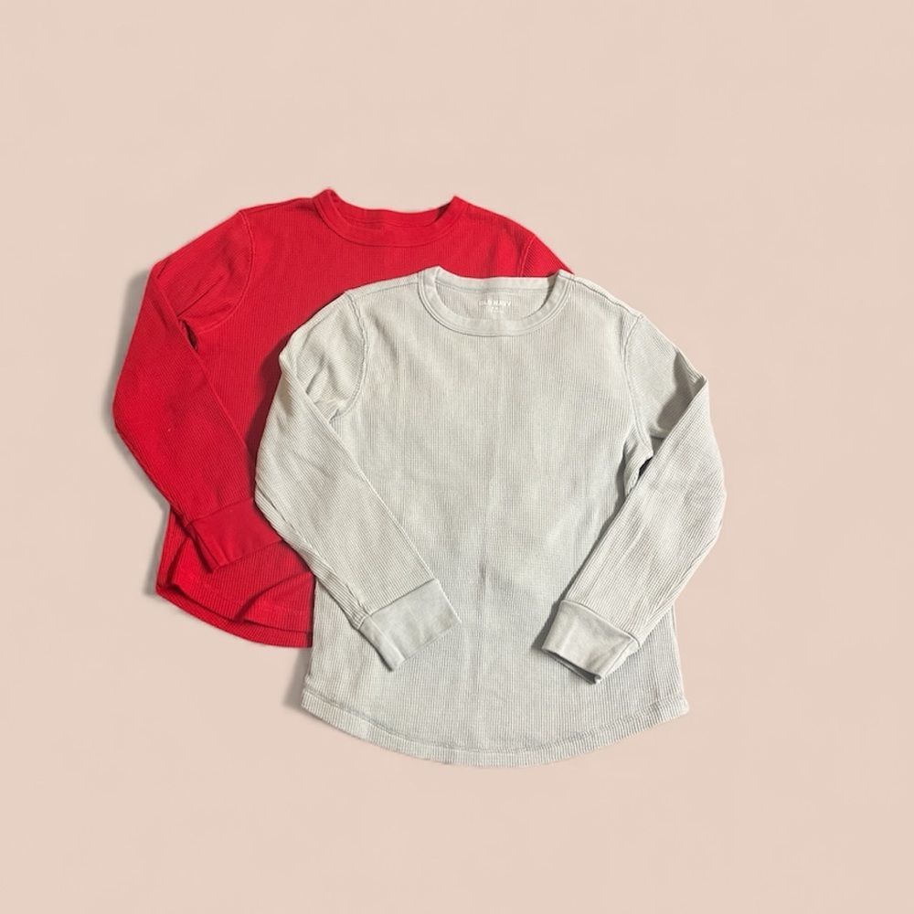Lot of (2) Old Navy Kids Waffle Long Sleeve Shirt Red Green Sz M (8)